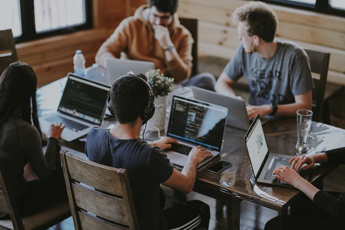 Web development team collaborating on a website project